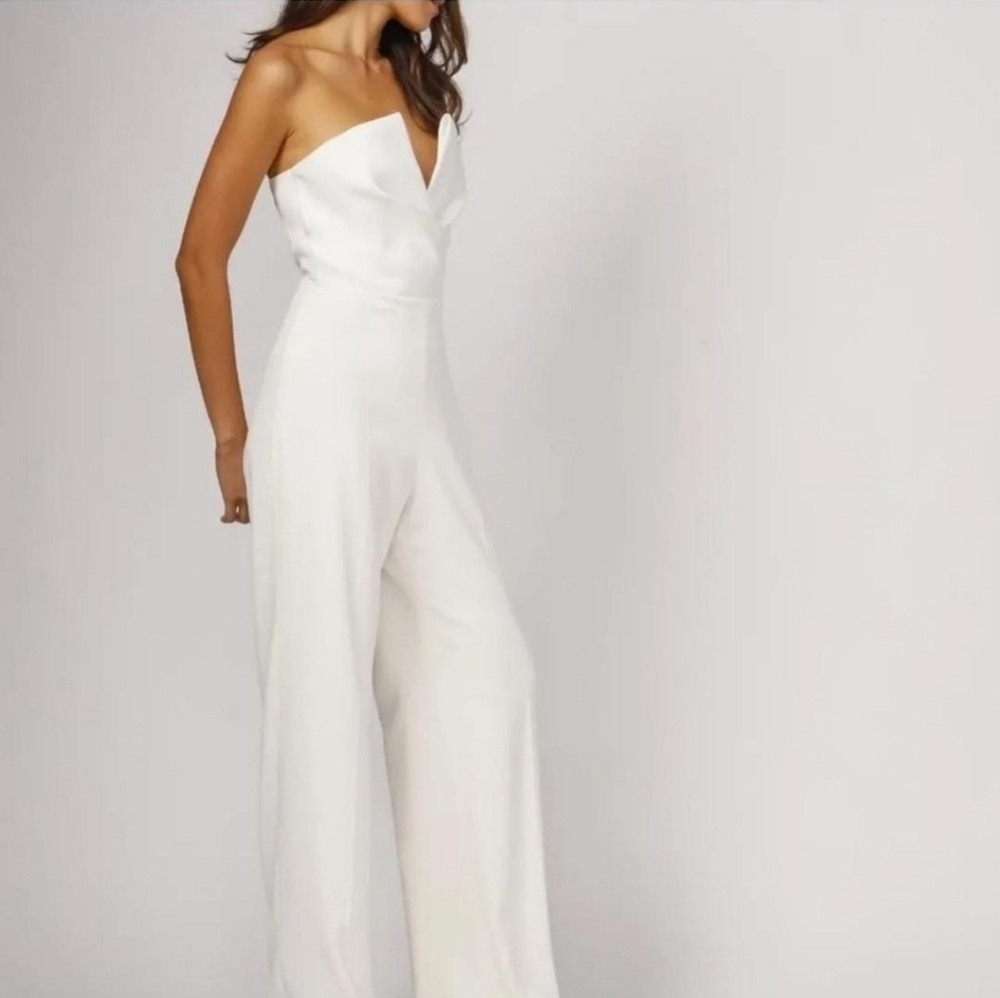 Jay Godfrey Dawson Notched Strapless Jumpsuit: White